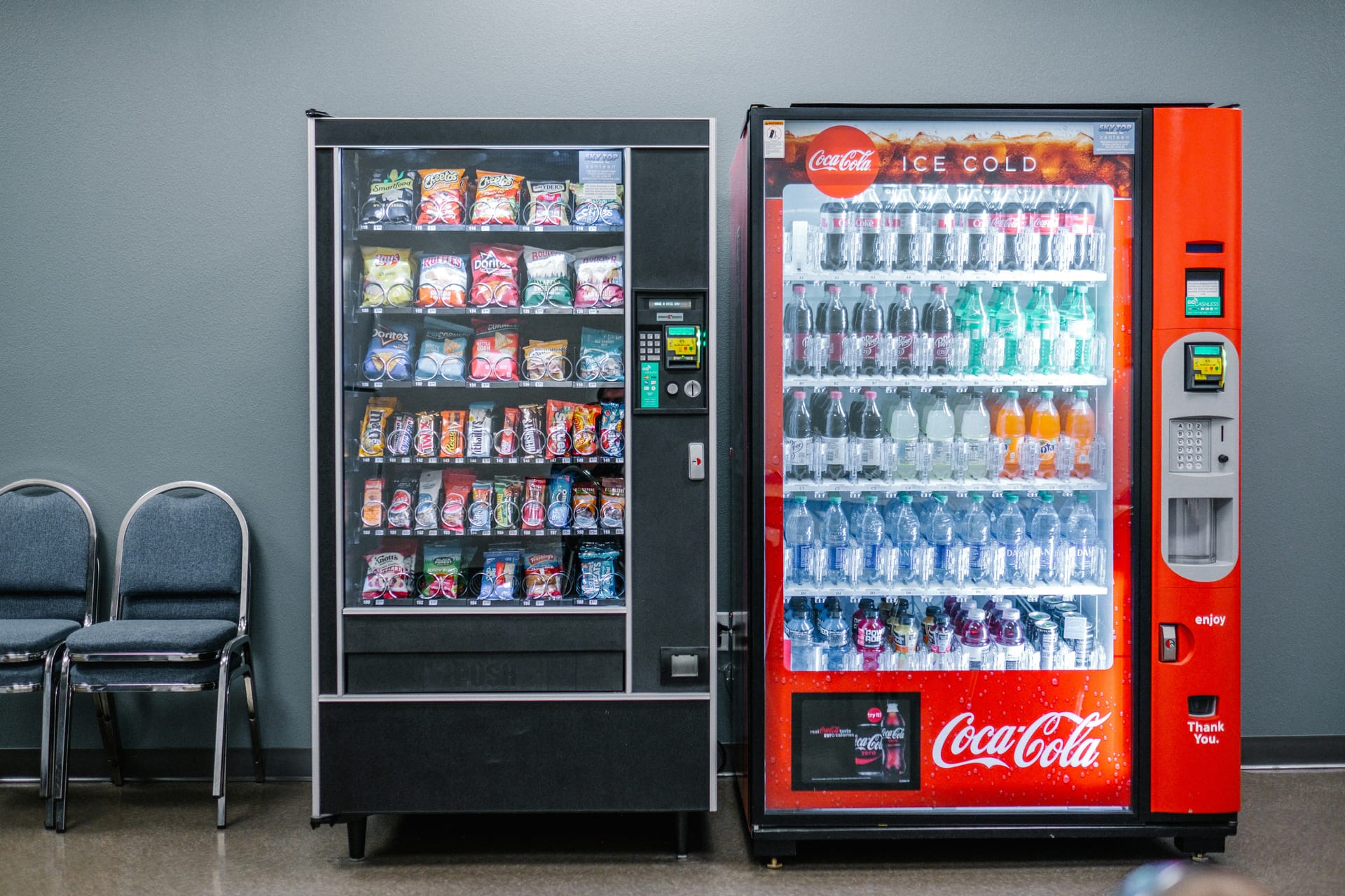 Snack and drinks vending machines in a modern break room